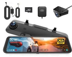 Dashcam Spiegel - Dashcam voor Auto – 12" - Touchscreen - GPS Navigatie – 24K - Achtercamera – Nachtzicht – Parkeermodus – WDR – 170° Groothoek - Hardwire-kit