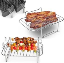 Airfryerrek 2-pack - Airfryer Accessoires - Airfryer-accessoire met dubbele mand - Grill voor hoge temperaturen - Multifunctioneel kookrek - Airfryer — thumbnail 12