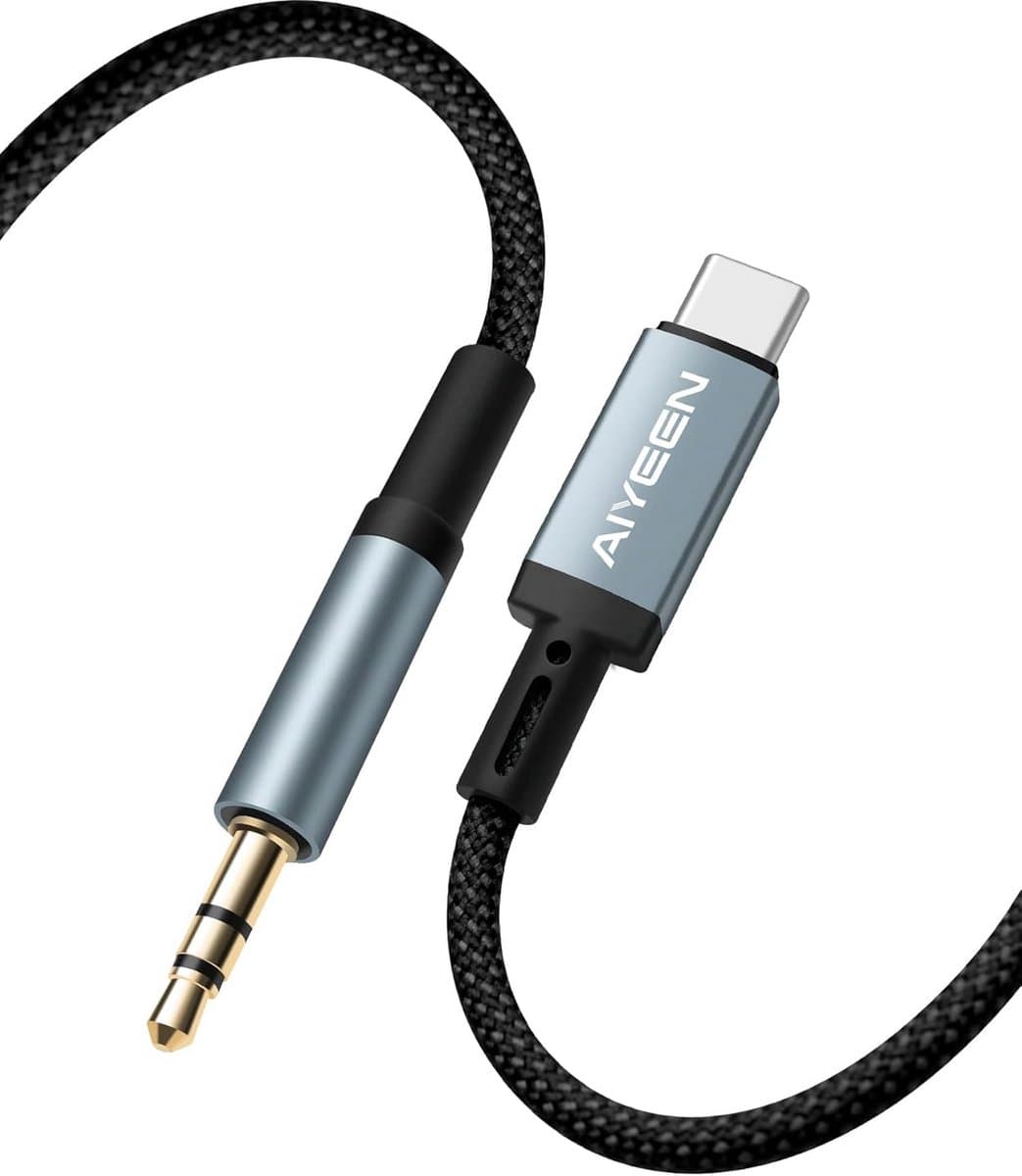 USB-C naar 3,5mm Hoofdtelefoonkabel met DAC Chip - 1 Meter Gevlochten AUX Adapter — afbeelding 1