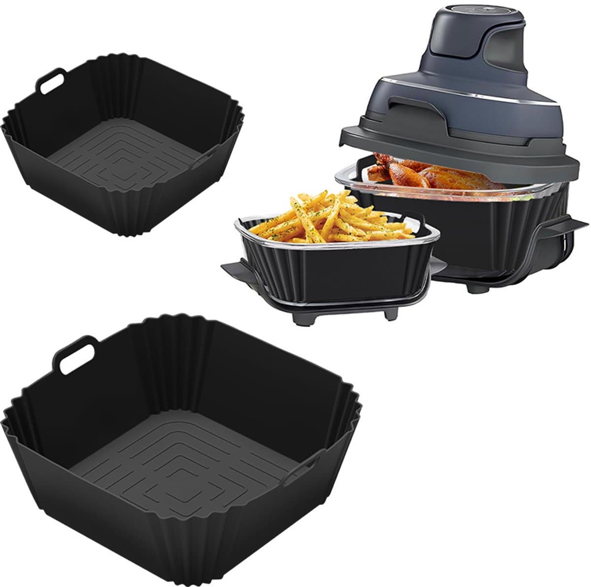 Set van 2 siliconen airfryer liners Geschikt voor Ninja Crispi FN101GY/FN101SG/FN101ST, 4-in-1 glazen airfryer accessoires voor modellen met een inhoud van 4 liter en 6 kopjes. — afbeelding 1