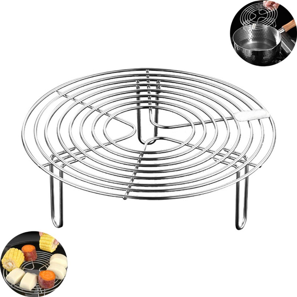 Ronde stoom- en koelrekken - Roestvrijstalen pannenrekken - Kookrekken - Roestvrijstalen stoomrek - Ronde Stoomrek - Draadstoomrekken - Stoomrekken voor airfryers - 18x18x4cm - Geschikt voor bakken, inmaken, koken en stomen — afbeelding 1