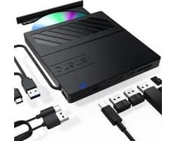 Externe cd-drive, 7-in-1 USB-brander, draagbare ultradunne cd-speler en -brander, plug-and-play, compatibel met laptops, pc's en Macs.
