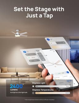 RFWR® Slimme plafondventilator met dimbaar LED-licht en stille motor, 132 cm voor binnen — thumbnail 3