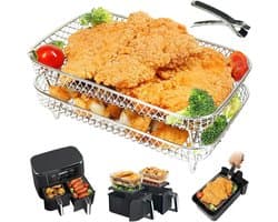 Allecto Premium - Airfryer racks groot roestvrijstalen rek voor dubbele lade airfryers met clip - Accessoires voor extra ruimte - Geschikt voor XL friteuses - Inclusief dubbele paal - 2 lagen - Voor Ninja, Tower, Instant Vortex, en meer