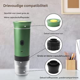 Draagbaar Koffiezetapparaat - Draadloos voor in de Auto - Espresso - Voor espresso, capsules, gemalen koffie - Cups - Oplaadbaar - voor Onderweg - Groen — thumbnail 5