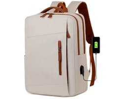 Laptop Rugzak 15 inch Waterdichte USB Oplaadpoort Comfortabel Ergonomisch Voor Werk School Sport & Reizen – Unisex Beige