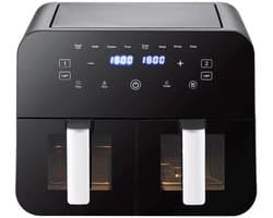 Dubbele Airfryer - 2 Manden - 9 L inhoud - Twee kookzones - Kijkvenster - Kleur Zwart - Heteluchtfriteuse - Hete Lucht Oven - 37,9×36×31cm