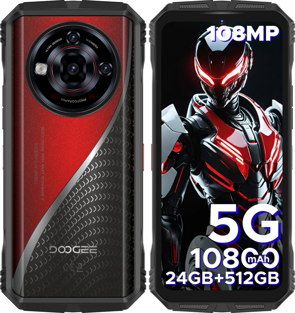 DOOGEE S118 Pro 5G - Robuuste Smartphone - Robuuste Telefoon - 32GB RAM + 512GB ROM (2TB/TF) - 10800 mAh/33W - 6,6 inch 120Hz - 108 MP + 20 MP Nachtzicht - Dual SIM 5G - GPS - NFC - Rood — afbeelding 1
