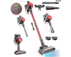 RFWR® Draadloze Stofzuiger 40000Pa - Sterke Zuigkracht, 50Min Batterijduur, LED Touchscreen en Wandmontage