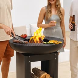 alpina 3-in-1 Vuurkorf en Grillplaat - Tuinhaard 61 x 90 cm - met Teppanyaki Bakplaat - Plancha BBQ met Brandhout Opslagplaats - Vuurkorf voor Buiten - Metaal — thumbnail 3