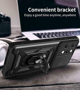 Case voor Motorola Moto E20 - Schokbestendige case met Ringhouder en standaard, schuifcamera, dubbele laag siliconen TPU + hard PC Cover Rose Gold — thumbnail 3