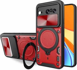 Allecto Plus - Case voor Google Pixel 8 - Schokbestendige Hoes met Onzichtbare Ringhouder en Schuifbare Camera Cover - Dubbellaagse Silicone TPU + PC Hoes - Rood — thumbnail 1