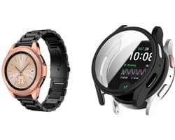 Strap-it Smartwatch band 20mm + Screenprotector - stalen band geschikt voor Samsung Galaxy Watch 7 40mm / Watch 6 40mm / Watch 5 40mm / Watch 4 40mm / Watch FE - Zwart