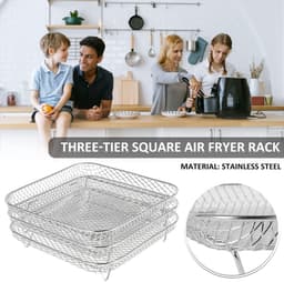 3-laags Airfryer-rek ,Vierkant Airfryer-grillrek, RVS grill-dehydratorrek ,Stapelbaar Airfryer-mandje, met 8 siliconen voetjes 1 anti-verbrandingsclip, voor Airfryer-bakken en koken — thumbnail 2