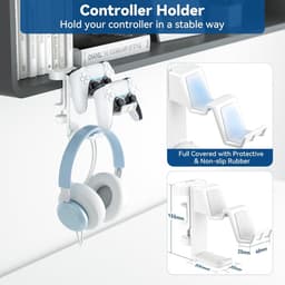 Bureau organizer - 5 in 1 klem roterende hoofdtelefoon hanger - verwijderbare controller houder - bekerhouder - desktop opslag - wit — thumbnail 4