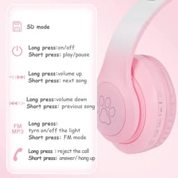 Bluetooth Hoofdtelefoon voor Kinderen met Kattenoren - Draadloos en Bedraad, HD Stereo Geluid, 10 uur Speeltijd, Veiligheidsvolumebegrenzing — thumbnail 4