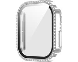 Watch case screenprotector - hoesje - gehard glas - geschikt voor Apple Series 10 & 11 met case size 46 mm - zilver met glitters