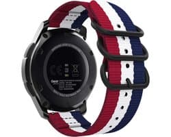 Strap-it Smartwatch bandje 22mm - nylon gesp horlogebandje geschikt voor Samsung Galaxy Watch 46mm / Galaxy Watch 3 45mm / Gear S3 Classic & Frontier - Amazfit GTR 47mm / GTR 2 / GTR 3 - Polar Vantage M / Grit X - Rood/wit/blauw