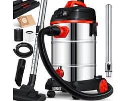 MASKO® Alleszuiger Nat- en Droogzuiger 1800W + stopcontact, Blaasfunctie, Droog- & natzuigen | Industriële stofzuiger vuilreservoir 30L Bouwstofzuiger - Rood