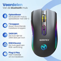 Garpex® Stille Draadloze Muis - Gaming muis - Computermuis - Muis Draadloos - Met LED Verlichting - Oplaadbaar – Zwart — thumbnail 3