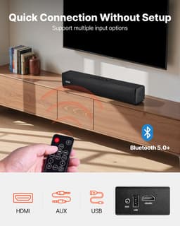 VEVOR Soundbar voor Smart TV, 2.0-Kanaals, 450 mm Compacte TV-Luidsprekers voor Projector, Bluetooth Aux-Aansluiting, Afstandsbediening, 80 W Surround Sound-Systeem voor PC-Hometheateraudio — thumbnail 5