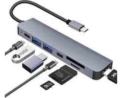 USB C Hub - Docking Station - Extra Poorten Gebruiken - 4K HDMI PD 100W - 7 Poorten - Grijs