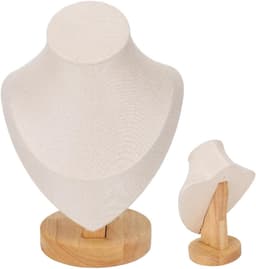 Chain Guard Holder Logboek Flanel PU Leer Standaard Linnen Sieraden Bust Mannequin voor Winkels en Beurzen - Luxe Faux Medium Chain Houder voor Kettingen en Halskettingen in Zwart (Beige) — thumbnail 4