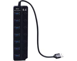 USB C-hub - Datahub splitter - Apparaten uitbreiden - Onafhankelijke schakelaars - 7 poorten - Zwart