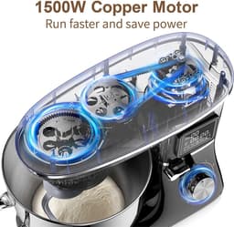 Tafelmixer - Keukenmachine Chef - Grote hoeveelheden mixen - Krachtige 1500W motor - 62L kom - Zwart — thumbnail 4