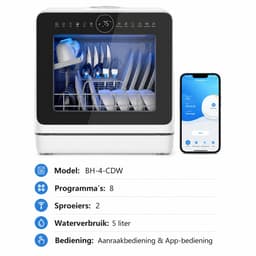 Novari Mini vaatwasser - Vrijstaande afwasmachine - Kleine compacte aanrechtvaatwasser - 8 programma's - 42,5x42,8x45,8 cm — thumbnail 4