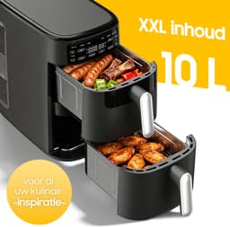 AIMASON 10L XXL Airfryer met dubbele laag - 2700W Krachtig Vetvrij Frituren - Heteluchtfriteuse met dubbele lade en verticale constructie bespaart 50% ruimte - 6-in-1 Kookstanden - Grote capaciteit voor thuisgebruik - Inclusief Receptenboek — thumbnail 3