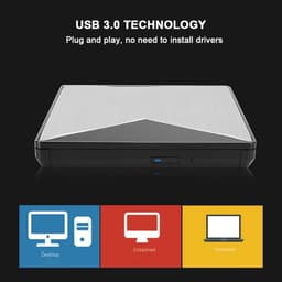 Externe CD/DVD-station - Externe Dvd Drive - Bestanden Overzetten - Aluminium Legering - 23 x 17 x 3 cm - Zilver — thumbnail 2