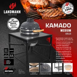 Landmann Kamado BBQ 18 inch Grijs - Tafelmodel - MLS Pizzasteen Ø38 cm - Keramische Houtskoolbarbecue - BBQ Egg - Thermometer - 4-6 Personen — thumbnail 5