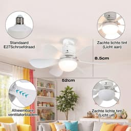 MUPOO E27 Plafondventilator met Verlichting Ø52 cm- Stille plafonventilator afstandsbediening- 3 Kleurtemperaturen &3 Snelheden - Timer & Geheugenfunctie-Voor Slaapkamer Keuken Garage - Wit — thumbnail 4