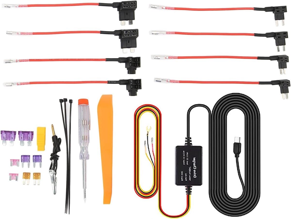 Hardwire Kit voor Dashcam - Mini USB Fuse 12V-28V naar 5V met Laagspanningsbeveiliging en 11Ft Oplaadkabel met Type C Aansluiting — afbeelding 1