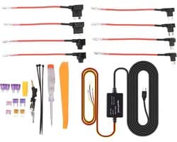 Hardwire Kit voor Dashcam - Mini USB Fuse 12V-28V naar 5V met Laagspanningsbeveiliging en 11Ft Oplaadkabel met Type C Aansluiting