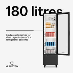 Klarstein Drankkoeler GrandCooler commerciële koelkast 180 L – met LED-verlichting (wit/blauw), instelbare temperatuur 0–10 °C, 3 planken - Drankenkoelkast - voor Bar - Thermostaat - Drankkoelkast - Drankenkoeler - Beverage Cooler — thumbnail 9