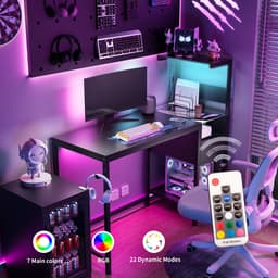 Bureau - Game Bureau - Computerbureau met stopcontact en opbergplanken - Tafel met USB-poorten en oplaadstation - Zwart - Computertafel — thumbnail 4