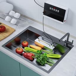 Draagbare Vaatwasser - Huishoudelijke Afwasmachine - Hygiënisch Reinigen - Roestvrijstalen Behuizing - Compact Formaat - Zilver — thumbnail 4