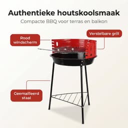 Lomera Houtskoolbarbecue - Barbecue op Poten - Staande Barbecue met Windscherm - Verstelbare Grill - Houtskool BBQ - Ronde Barbecue - Houtskoolgrill voor Tuin - Tuin Barbecue - Houtskool Barbecue - Grillrooster - BBQ — thumbnail 3