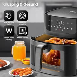 Hetelucht Friteuse - Airfryer XXL - Gezond Koken - Groot Kijkvenster - 9 Liter - Zwart — thumbnail 4