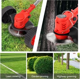 Grasmaaier, 24V Elektrische Grastrimmer Draadloze Grasmaaier Dubbele Wiel Lengte Verstelbare Tuin Snoeischaar Tool Met 2 Batterij — thumbnail 3
