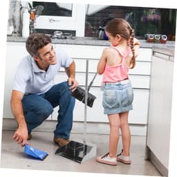 Vuilblik met steel - Stoffer en blik - Staand schoonmaken - Roestvrij staal - Grote capaciteit - Zilver — thumbnail 4