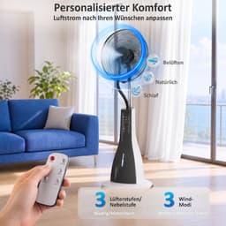 TEKROA® 2-in-1 Ventilator met Nevel - Mistventilator 3L Waterreservoir - 3 Snelheden & 3 Modi - 75° Roterend - Zwart/Wit — thumbnail 3