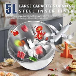 Elektrische Keuken Chopper - Keukenmachine Foodprocessor - Snel Ingrediënten Hakken - Krachtige 500W Motor - 5 Liter Kom - Zilver — thumbnail 5