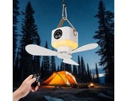 Tentventilator - Draagbare Plafondventilator - 4 Snelheden Stil - Dimbaar LED Licht - 7200mAh Batterij - Afstandsbediening Met Timer - Voor Camping Tent RV — afbeelding 1