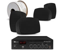 Power Dynamics complete buiten speaker set - 4x waterdichte mini speakers en 100V versterker - Zwart