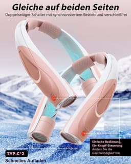 Draagbare Nekventilator - Persoonlijke Ventilator - Persoonlijke Koeling - 360° Luchtstroom - 6000mAh Batterij - Roze — thumbnail 3