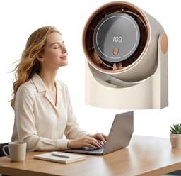 Bladloze turbo ventilator - 100 standen met display - Oplaadbaar USB - Wandmontage mogelijk - Draagbaar — thumbnail 1