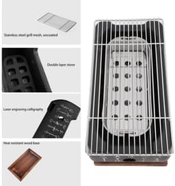 Dailygoods- Houtskoolkachel Draagbaar - Japanse Grill - Compact - Aluminiumlegering - Snelle Verwarming - Gelijkmatige Verdeling - Barbecue — thumbnail 5